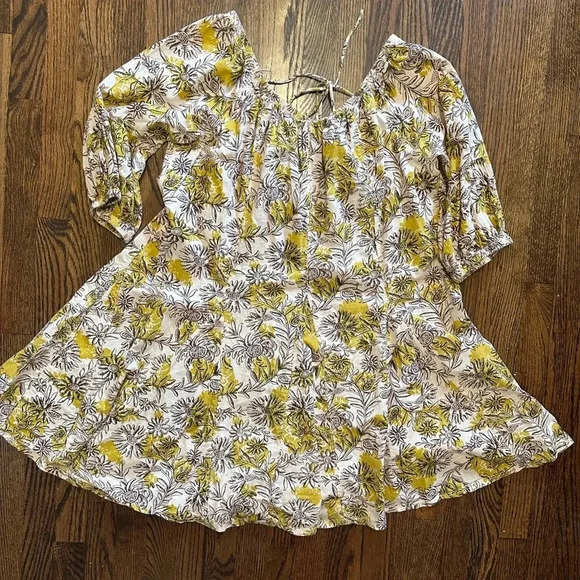 Anthropologie Daily Practice Mollie Tunic Floral Yellow Dress, Large - Picture 3 of 7